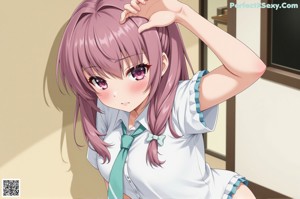 A woman in a school uniform is posing for the camera.
