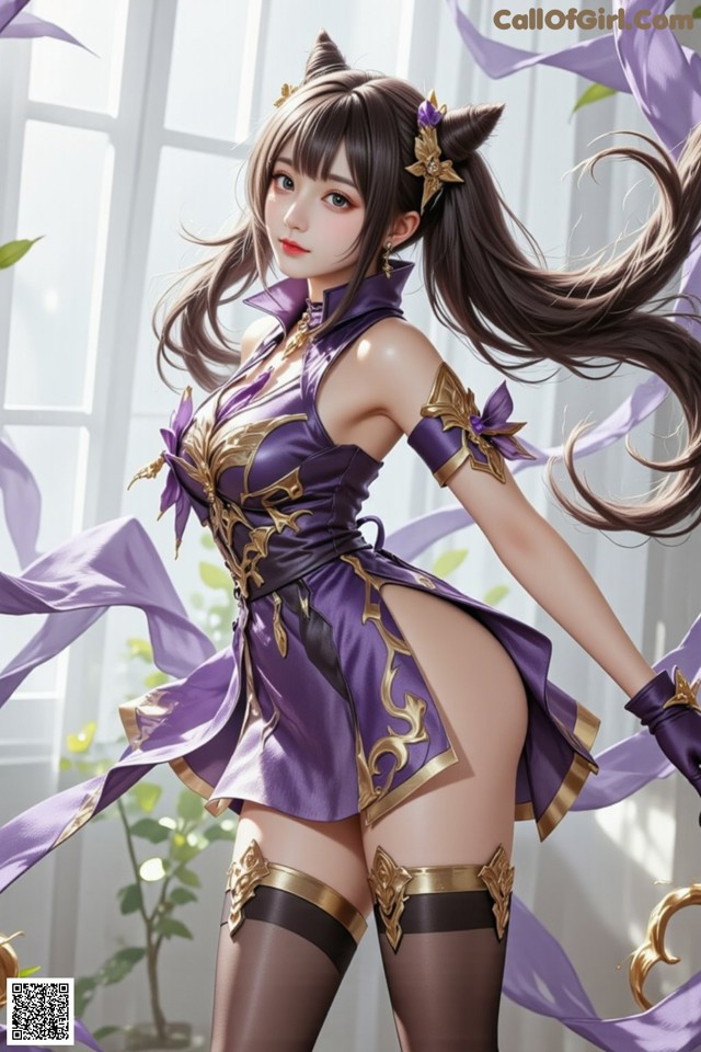 Hentai - Sovereign of Lightning in Exquisite Garb Set.1 20250125 Part 18 No.3663c2 A woman in a purple and gold outfit is posing for a picture.