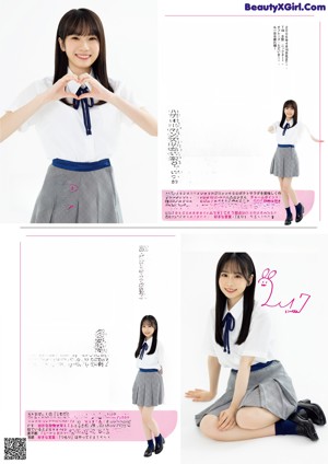 A girl in a school uniform is posing for a magazine.