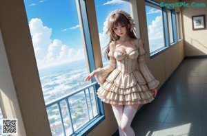 a woman in a dress and stockings posing for a picture
