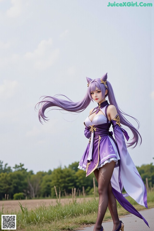 Hentai - Sovereign of Lightning in Exquisite Garb Set.1 20250125 Part 1 No.415b37 A woman in a purple dress is walking down a road.