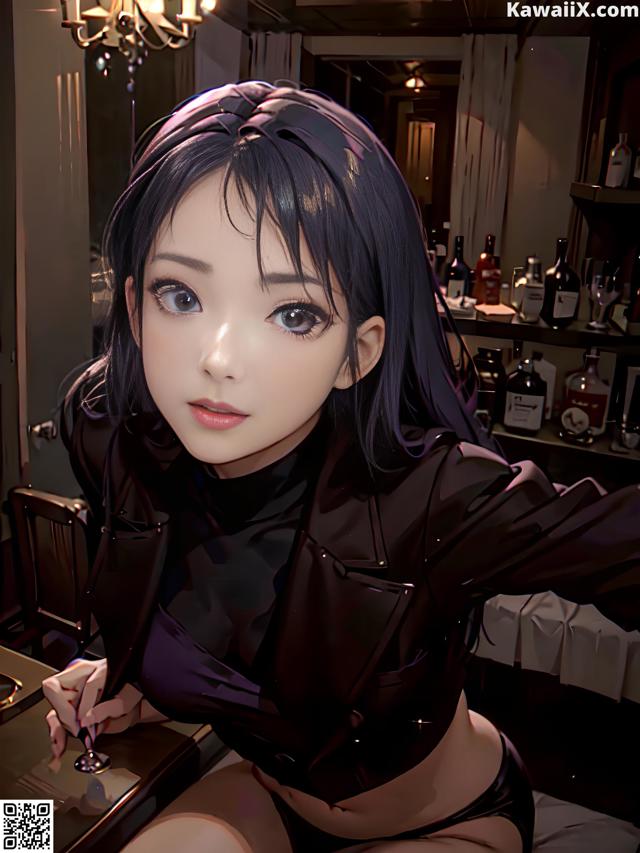 A woman sitting at a table with a glass of wine.