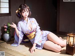 A woman in a kimono is posing for a picture.