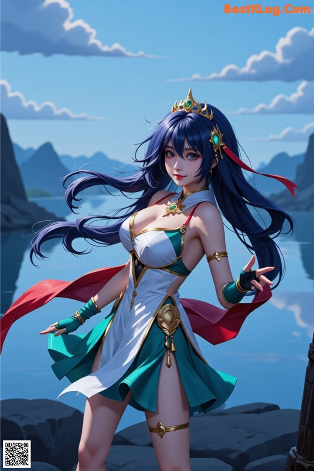 Hentai - Under the Radiance of Celestial Grace Set.1 20250106 Part 1 No.dd0bf5 A woman in a white and green dress with a crown on her head.