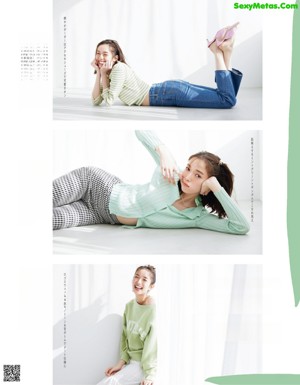A woman sitting on a window sill in a magazine.