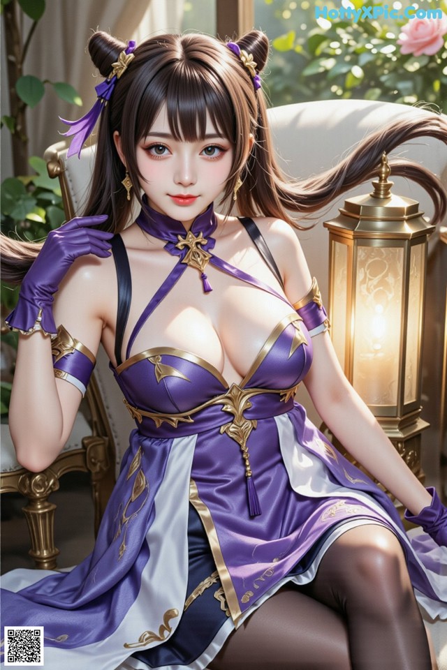 Hentai - Sovereign of Lightning in Exquisite Garb Set.1 20250125 Part 10 No.e20ad7 A woman in a purple dress sitting on a chair.