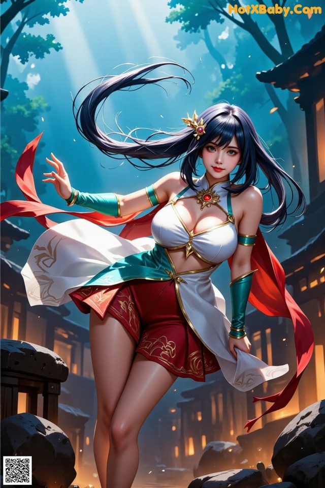 Hentai - Under the Radiance of Celestial Grace Set.1 20250106 Part 5 No.3adbb4 A woman in a red and white outfit is standing in front of a building.